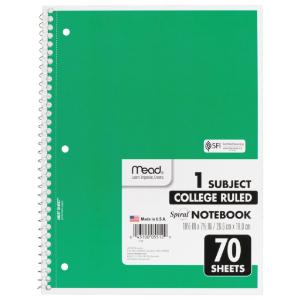 Mead spiral bound notebook, college rule