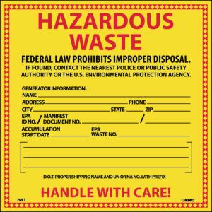 Hazardous Waste—Handle With Care (with Generator Information)