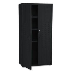 Officeworks cabinet, 1 fixed/2 adjustable shelves, 33×18×66, black