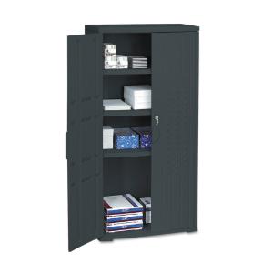 Officeworks cabinet, 1 fixed/2 adjustable shelves, 33×18×66, black