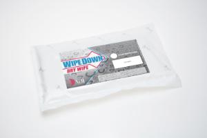 WipeDown dry wipe, laundered polyester, laser cut sealed edge, low particulate, low extractable, 12×12, 20/pk
