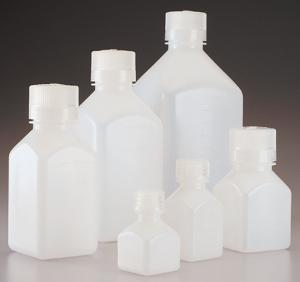 Nalgene® Graduated Square Bottles, HDPE, with PP Closure, Bulk Pack, Thermo Scientific