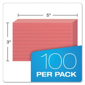 Oxford ruled index cards, 3×5, cherry, 100/pack