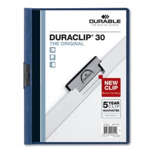 Vinyl duraclip report cover, letter, holds 30 pages, clear/dark blue