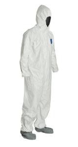DuPont Tyvek 400 Coveralls with Respirator Hood and Attached Skid Resistant Boots Comfort Fit Design Side 1