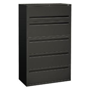 Hon 700 series five-drawer lateral file w/roll-out and posting shelves, charcoal