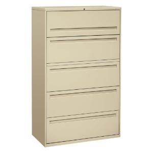 Hon 700 series five-drawer lateral file w/roll-out and posting shelves, putty