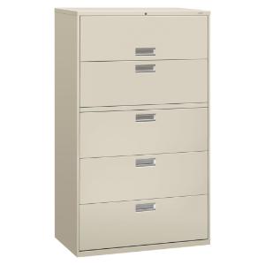 Hon 600 series five-drawer lateral file, light gray