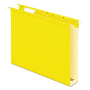 Pendaflex 2" capacity reinforced hanging file folders, kraft, letter, yellow, 25/box