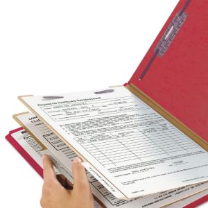 Smead pressboard classification folders, letter, 6-section, bright red, 10/box