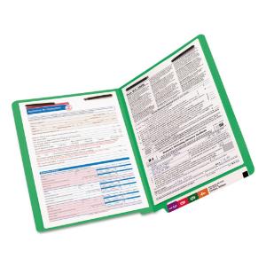 Ssmead fastener folders, straight cut, end tab, letter, green, 50/box