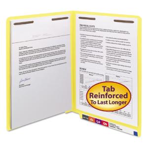Smead fastener folders, straight cut, end tab, letter, yellow, 50/box
