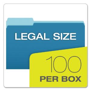 Pendaflex two-tone file folders, top tab, legal, blue/light blue, 100/box