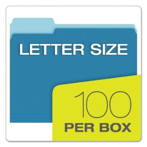 Pendaflex two-tone file folders, top tab, letter, blue/light blue, 100/box