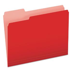 Pendaflex two-tone file folders, top tab, letter, red/light red, 100/box