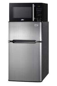 Microwave/refrigerator-freezer combination with allocator, stainless steel