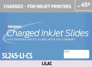 Microscope slides, charged, inkjet, 45 corners, lilac, case of 1440