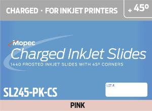 Microscope slides, charged, inkjet, 45 corners, pink, case of 1440
