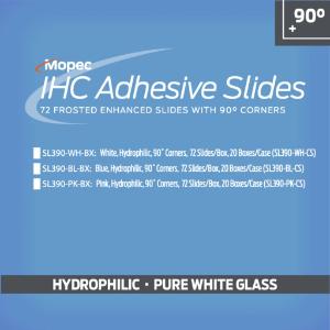 Microscope slides, superwhite glass, hydrophillic, 90 corners