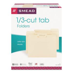 Smead file folders, 1-ply top tab, letter, manila, 100/box