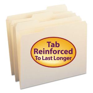 Smead file folders, reinforced top tab, letter, manila, 100/box