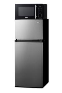 Microwave/refrigerator-freezer combination with allocator, stainless look