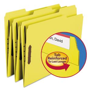 Smead folders, 2 fasteners, letter, yellow, 50/box