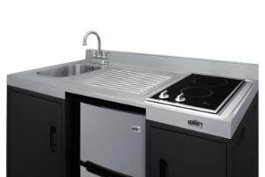 All-In-One kitchenette, ADA counter height with glass burner, left side sink position, 91 L