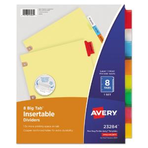 Avery worksaver big tab dividers w/cpr holes, eight multicolor tabs, letter, buff