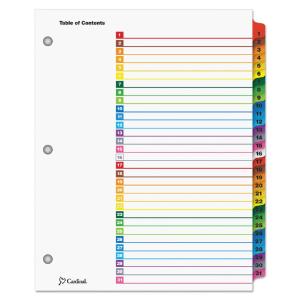Cardinal traditional onestep index system, 31-tab, 1-31, letter, assorted, 31/set