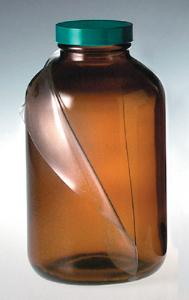 Safety-Coated Packer Bottles, Wide Mouth, Amber, Qorpak