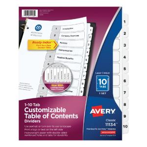 Avery ready index classic tab titles, 10-tab, letter, black/white, 10/set