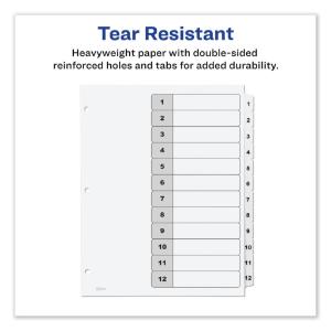 Avery ready index classic tab titles, 12-tab, 1-12, letter, black/white, 12/set