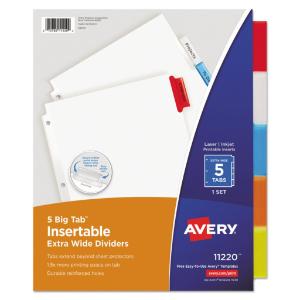 Avery worksaver big tab extrawide dividers w/five multcolor tabs, 9×11, white