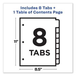 Avery ready index classic tab titles, eight-tab, 1-8, letter, black/white, 1 set