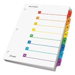 Cardinal traditional onestep index system, eight-tab, 1-8, letter, assorted, 1 set