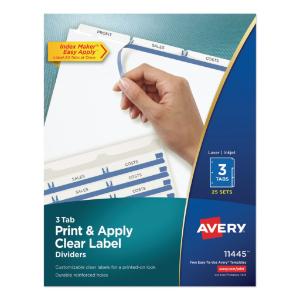 Avery index maker clear label punched dividers, three-tab, letter, white, 25 sets