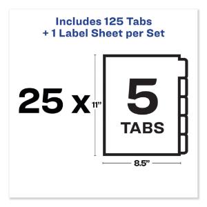 Avery index maker clear label unpunched divider, five-tab, letter, white, 25 sets