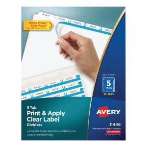 Avery index maker clear label punched dividers, five-tab, letter, white, 25 sets
