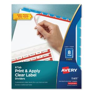 Avery index maker dividers w/color tabs, blue eight-tab, letter, 5 sets/pack
