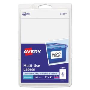Avery print or write removable multi-use labels, 2×4, white, 100/pack