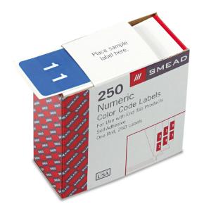 Smead single digit end tab labels, number 1, white-on-light blue, 250/roll