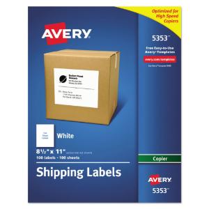 Avery self-adhesive full-sheet shipping labels for copiers, white, 100/box
