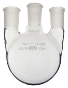 Round-Bottom Boiling Flasks with Three Vertical Necks, Heavy Wall, Chemglass