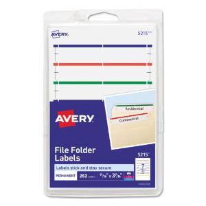 Avery print or write file folder labels, white/assorted bars, 252/pack
