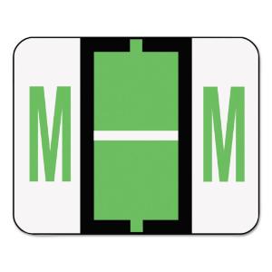 Smead a-z color-coded bar-style end tab labels, letter m, light green, 500/roll