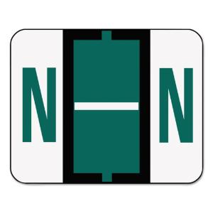 Smead a-z color-coded bar-style end tab labels, letter n, dark green, 500/roll