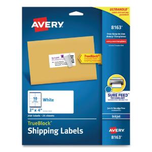 Avery shipping labels with trueblock technology, 2×4, white, 250/pack