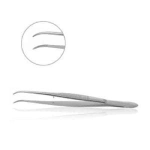 Forceps, narrow tip, delicate, curved, 5"