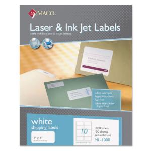 Maco white all-purpose labels, 2×4, 1000/box